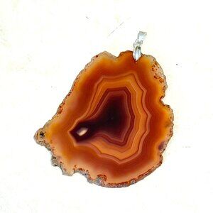 Genuine Orange Banded Agate Slice Pendant, Large Natural Gemstone Pendant